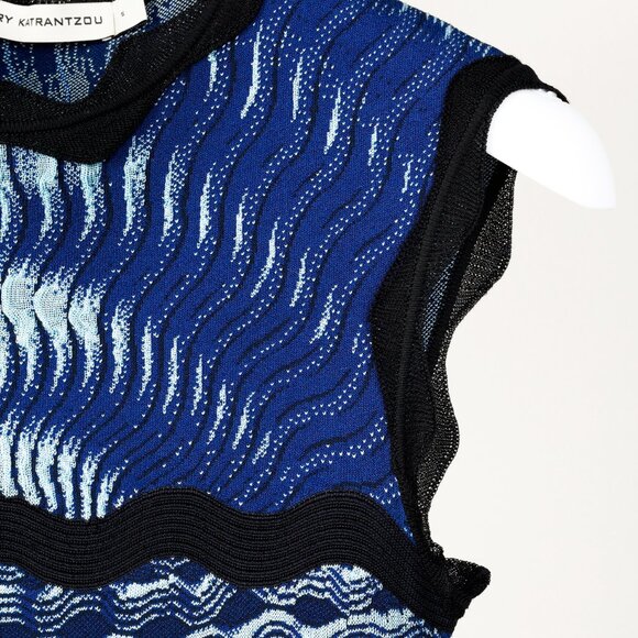 Mary Katrantzou PF/16 Swisher Blue Sleeveless Wavy Print Knit Dress - Picture 5 of 12